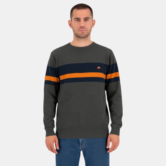 Pull  style moderne à bandes contrastées gris <span itemprop=
