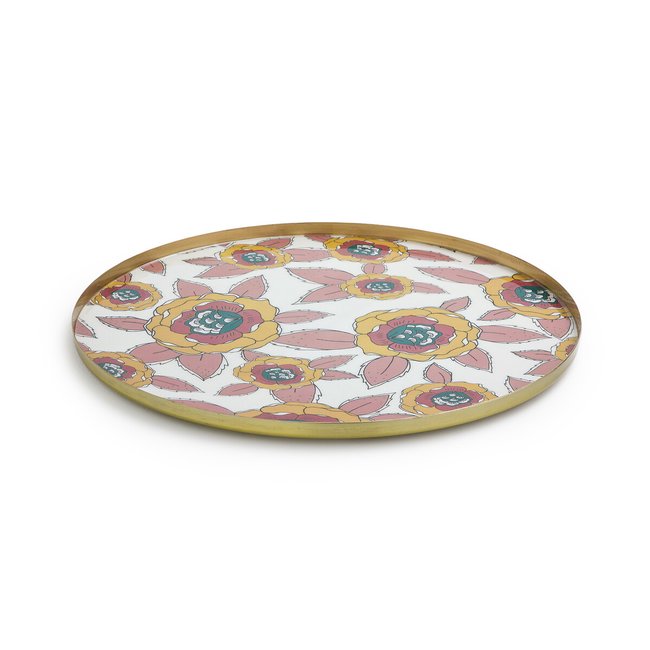 Tabuleiro redondo em aço estampado, Chandi multicolor <span itemprop=