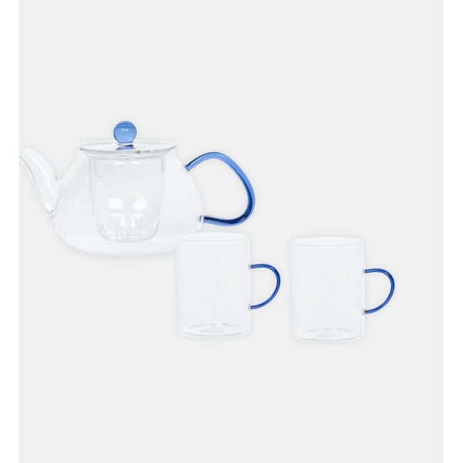 Coffret théière 70 cl et ses 2 tasses transparent / cristal <span itemprop=