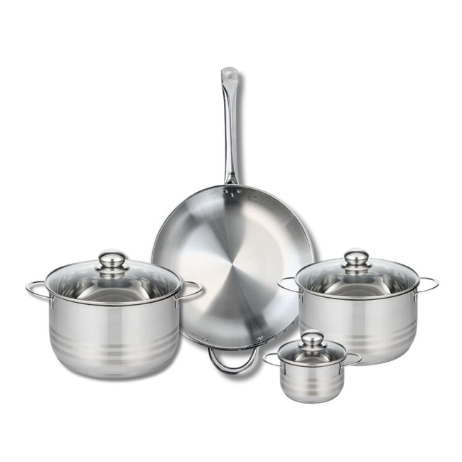 Batterie 1 poêle 32cm + 3 faitouts 12/20/24cm PROFI BRILLANT gris <span itemprop=