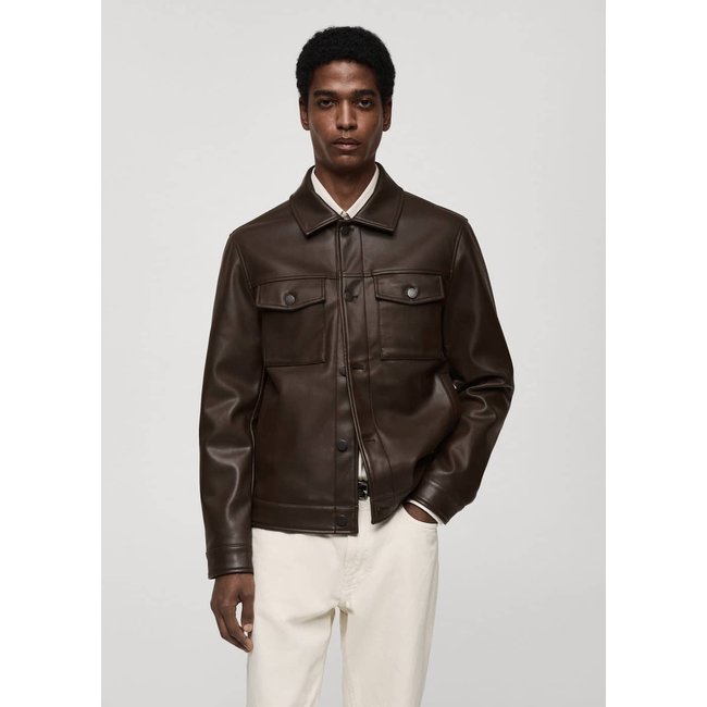Blouson simili-cuir poches marron <span itemprop=