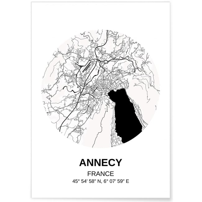 Affiche Carte Annecy Couleur blanc <span itemprop=