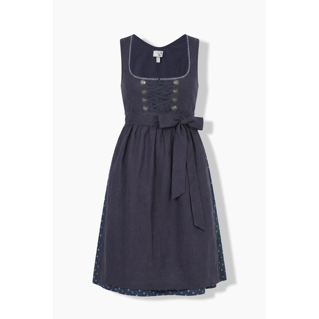Dirndl en lin mélangé, fleurs, col carré violet foncé <span itemprop=