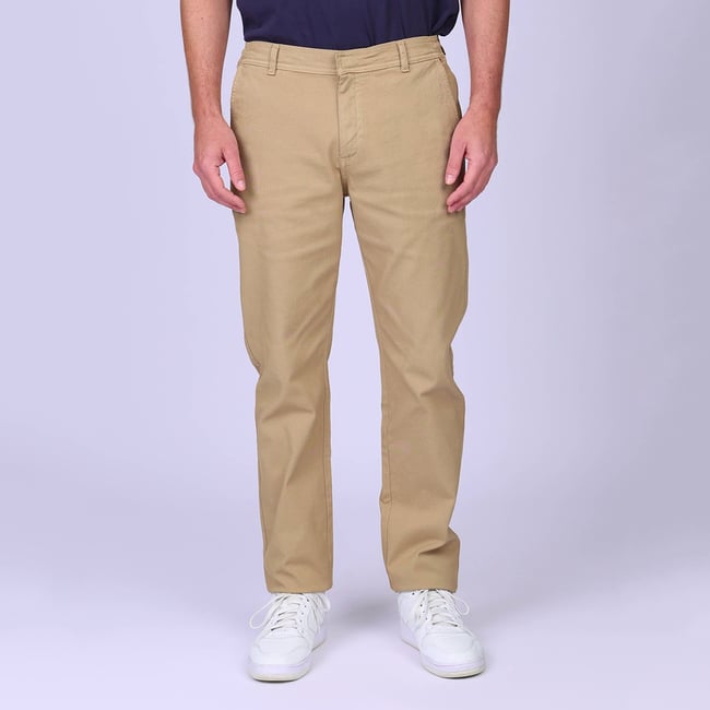 Chino effet piqué beige <span itemprop=