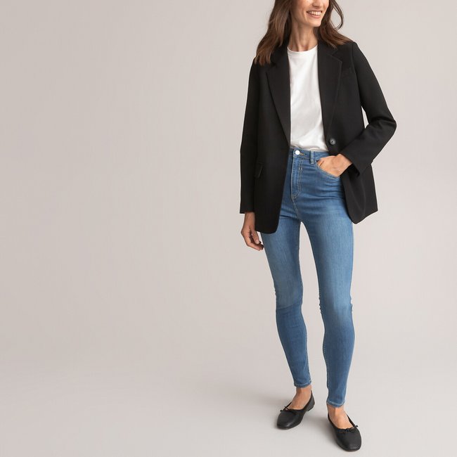 High-Rise-Jeans, Skinny-Fit double stone <span itemprop=
