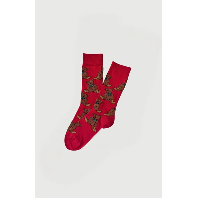 Chaussettes en coton imprimé Old Teddy Rouge rouge <span itemprop=