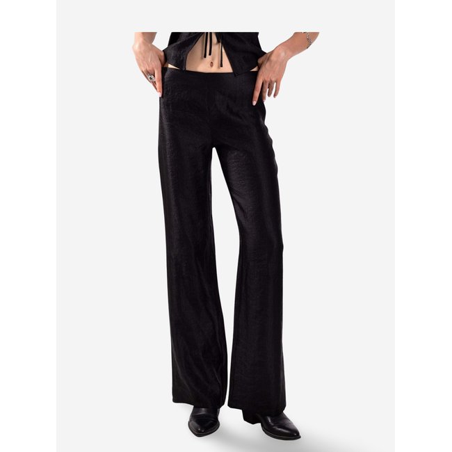 Pantalon droit en satin STARDUST noir <span itemprop=