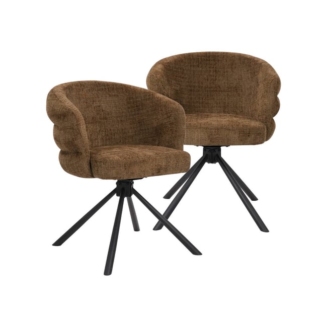 Lot de 2 chaises en tissu FLORINE Couleur marron <span itemprop=
