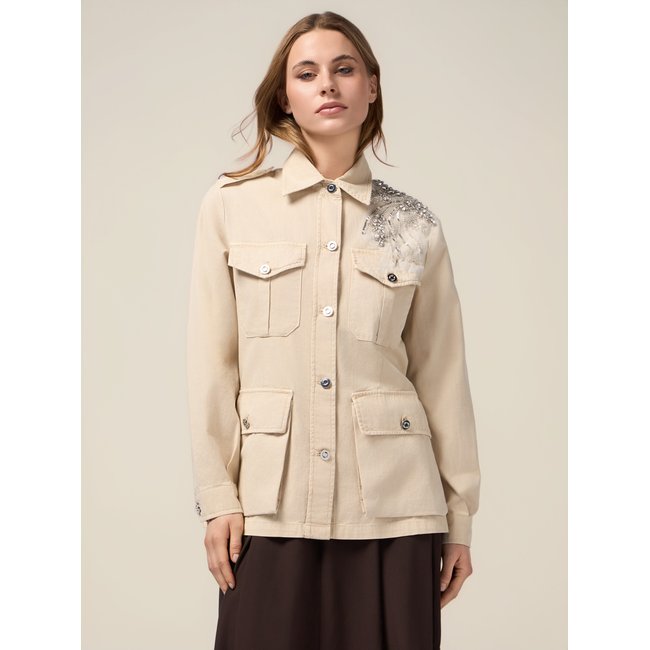 Veste réalisée en tissu 100% coton beige <span itemprop=