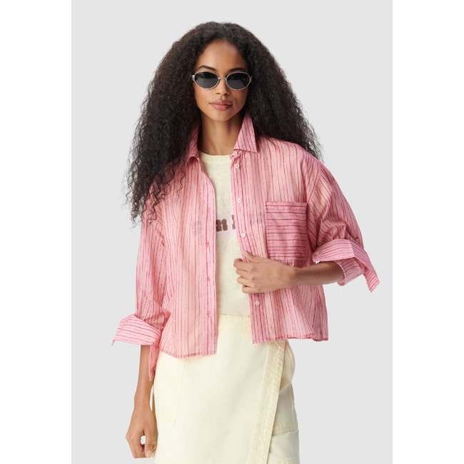 Chemise oversize rayée rose moyen <span itemprop=