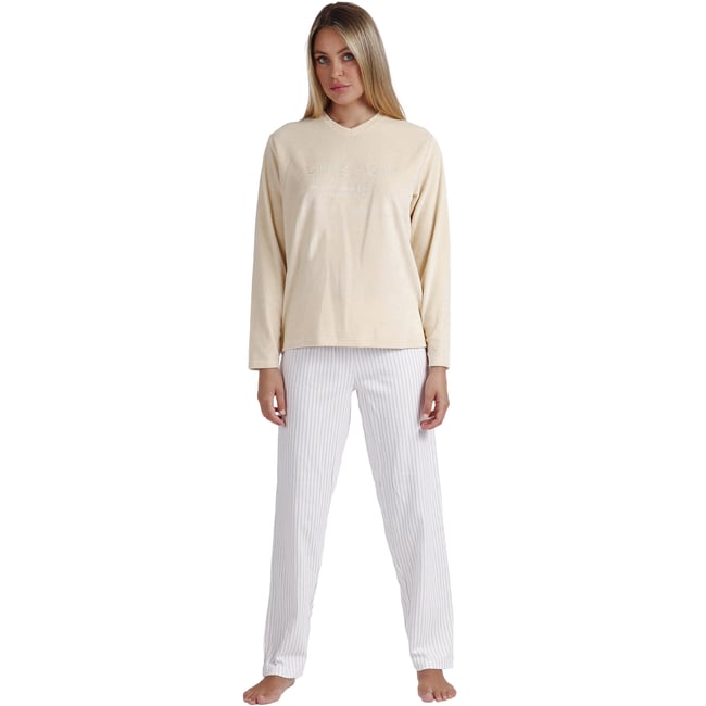 Pyjama pantalon top manches longues Comfort Home beige <span itemprop=