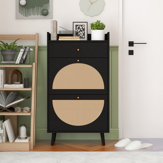 Meuble à chaussures 2 portes et 1 tiroir,JORDIA Couleur noir <span itemprop=