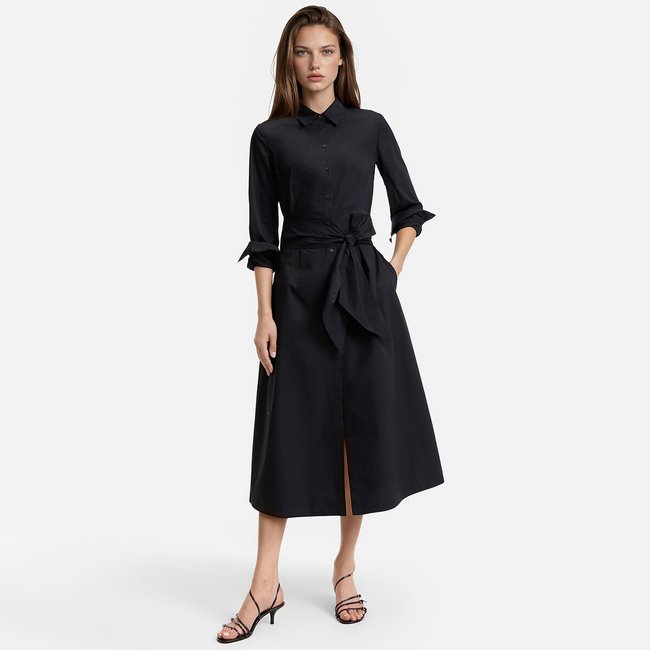 Robe chemise midi à manches longues et ceinture à nouer  - LA REDOUTE COLLECTIONS