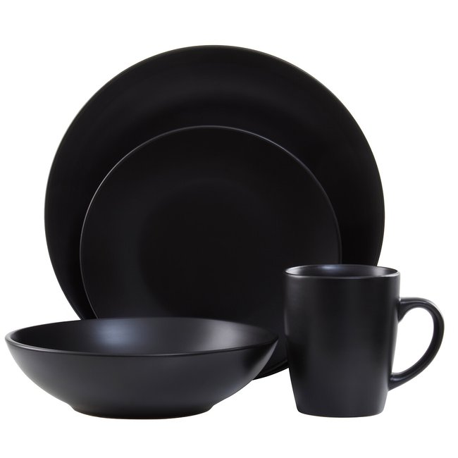 16-Piece Stoneware Dinner Set, black, SO'HOME