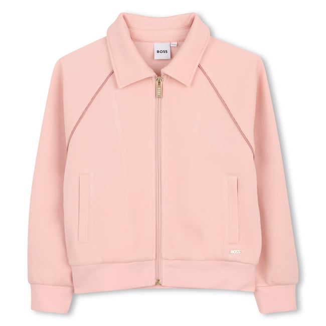 Sweat zippé à capuche rose petale <span itemprop=