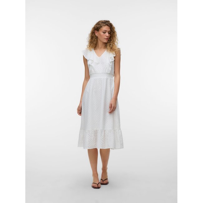 Robe Smockée VMANNA Robe midi snow white <span itemprop=