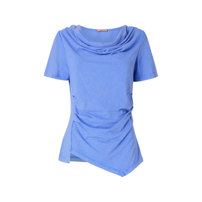 T-shirt en jersey à col drapé bleu <span itemprop=
