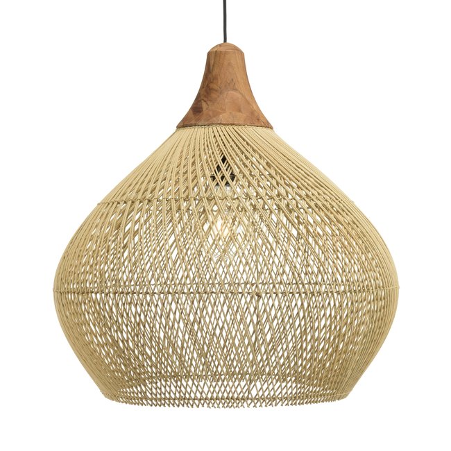 Suspension boule en rotin 68 cm FOLELLI Couleur ecru <span itemprop=