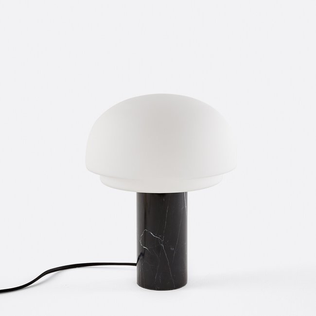 Lampe à poser, en verre opalin et marbre, hauteur 27 cm, AGATHILDA Couleur noir <span itemprop=