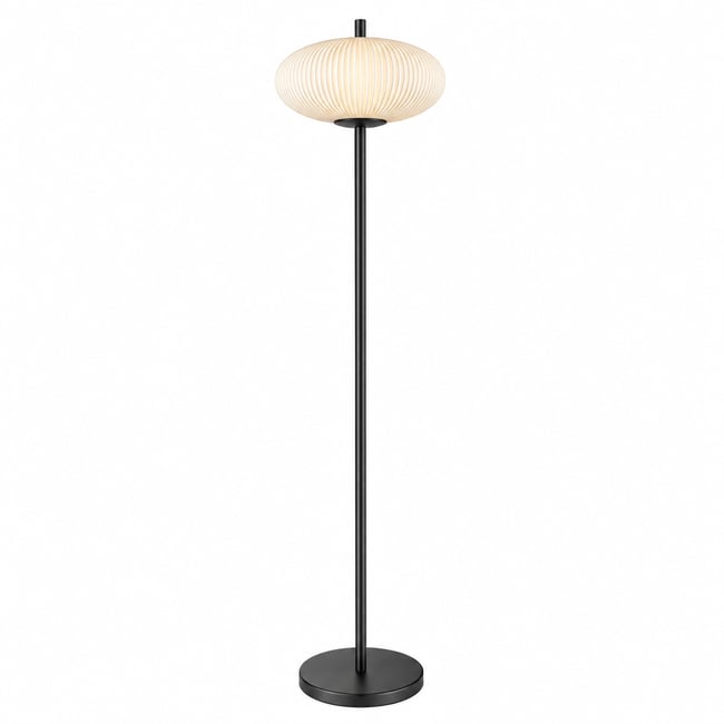 Lampadaire, métal et verre opalin, ARIA Couleur noir <span itemprop=