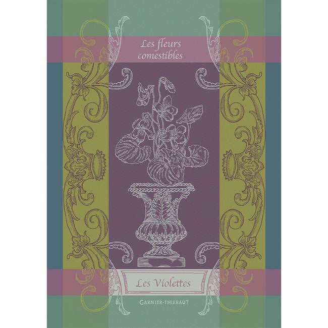 Torchon pur coton LES VIOLETTES violet <span itemprop=
