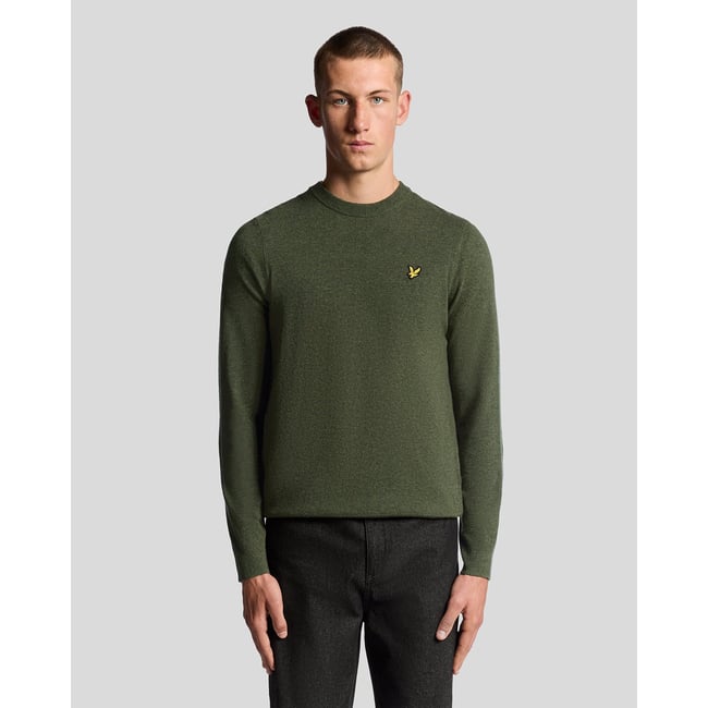 Pull en mélange de laine  col rond vert foncé chiné <span itemprop=