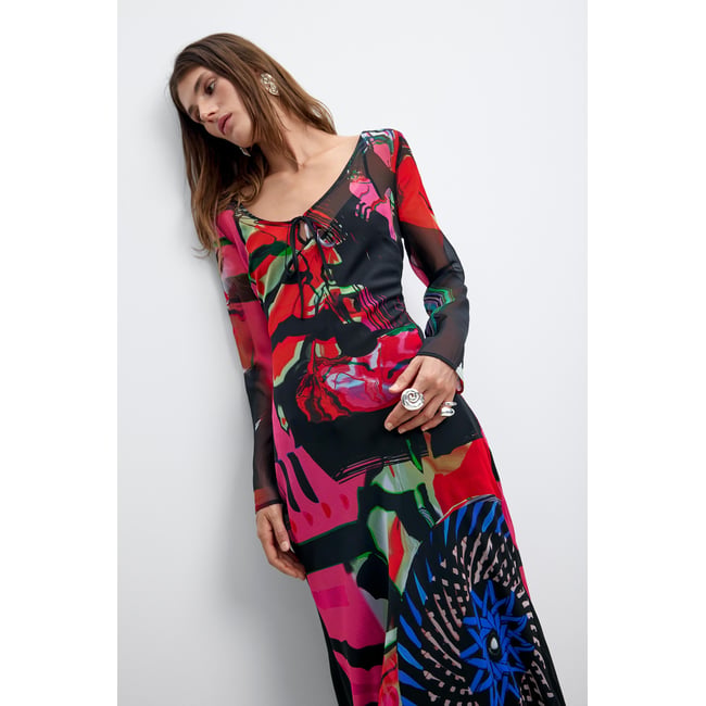 Robe imprimée à manches longues M. C. Lacroix noir <span itemprop=