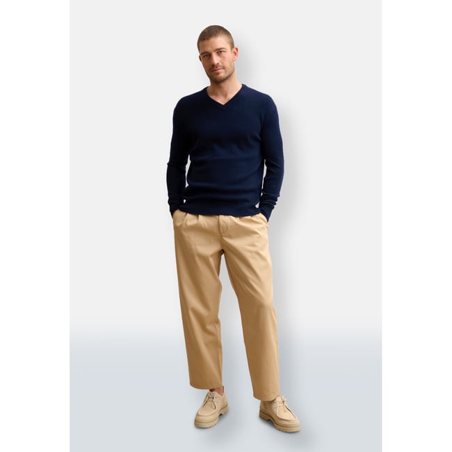 Pull Col V 4 Fils Navy Nathan bleu foncé <span itemprop=