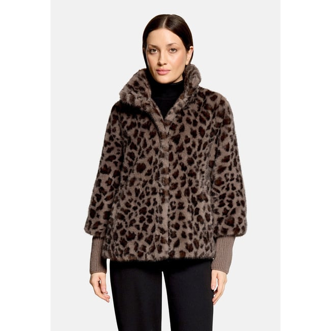 Veste en peluche à col droit taupe/marron <span itemprop=