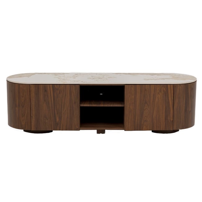 Meuble TV ovale plateau en grès, RUBEN Couleur marron <span itemprop=