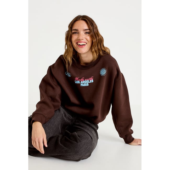 Sweat col rond manches longues marron foncé <span itemprop=