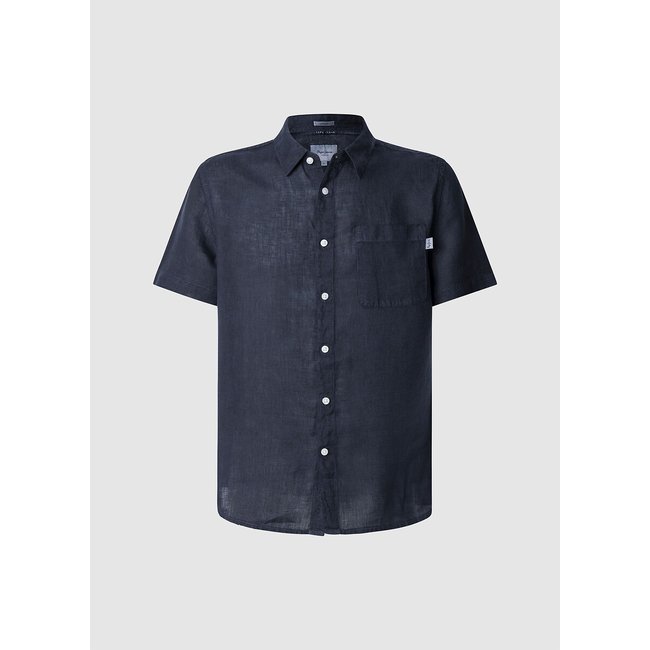 Chemisette en lin coupe droite  bleu foncé <span itemprop=