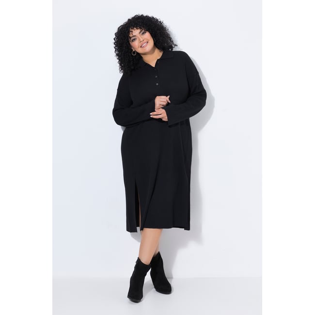 Robe longue en jersey côtelé, coupe oversize noir <span itemprop=
