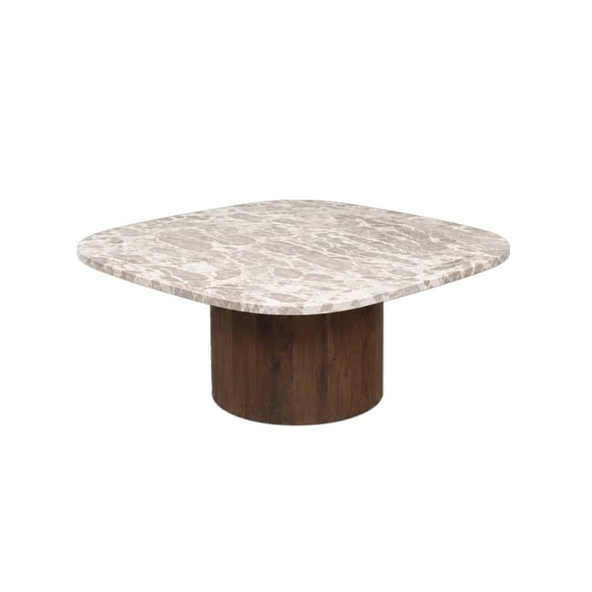 Table basse en bois de manguier et en marbre AGNES Couleur bois foncé <span itemprop=