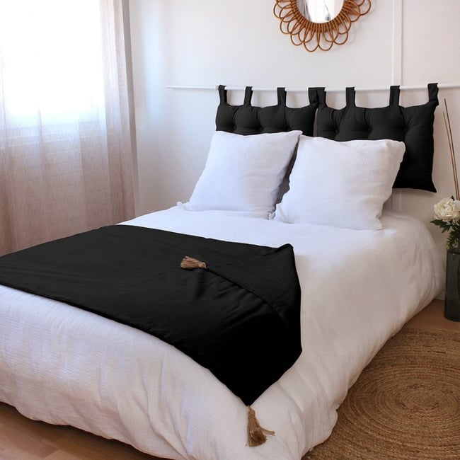 Édredon Panama 90x190  pompons jute moutarde - DECORATIE