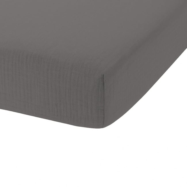 Drap housse en gaze de coton bonnet 30 cm uni, OZEN gris anthracite <span itemprop=