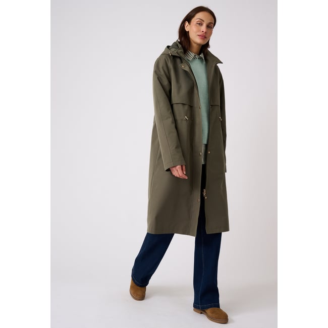 Parka longue esprit trench vert eucalyptus <span itemprop=
