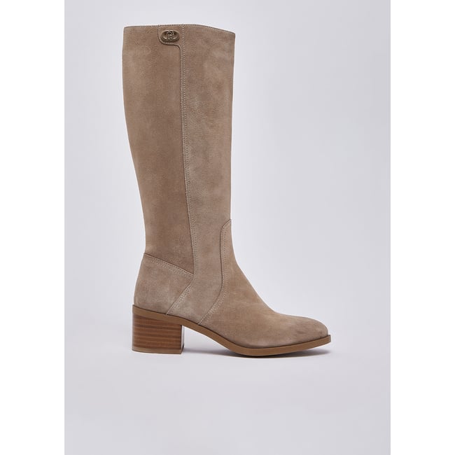 Bottes hautes en daim havane <span itemprop=