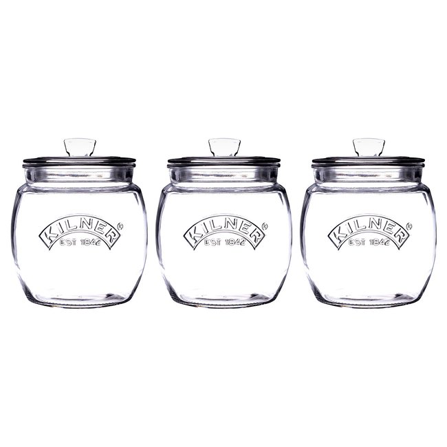 Set of 3 Universal Push Top Storage Jars, transparent, KILNER