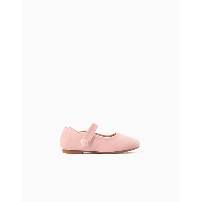 Ballerines en velours avec fermeture à scratch rose <span itemprop=
