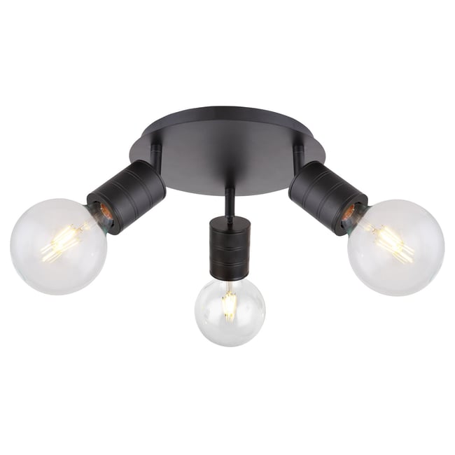 Plafonnier rond 3 ampoules en métal design industriel HERMINE Couleur noir <span itemprop=