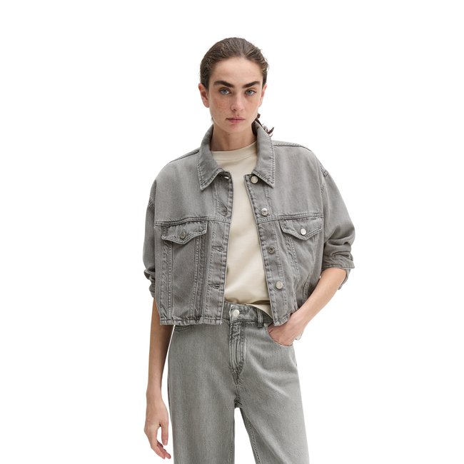 Veste en jean relaxed en mélange de lyocell et de coton bio gris clair <span itemprop=