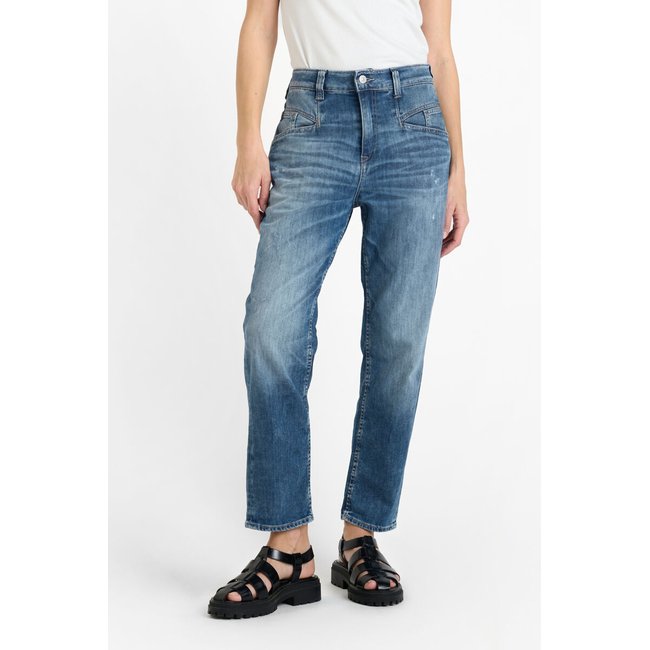 Jeans loose, large 400/60 girlfriend taille haute, 7/8ème blue <span itemprop=