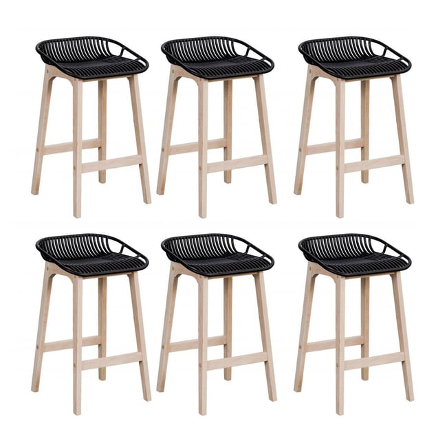 Lot de chaises d'îlot et bar en chêne et assise plastique 65cm MALMO | Lot de 6 Couleur noir <span itemprop=