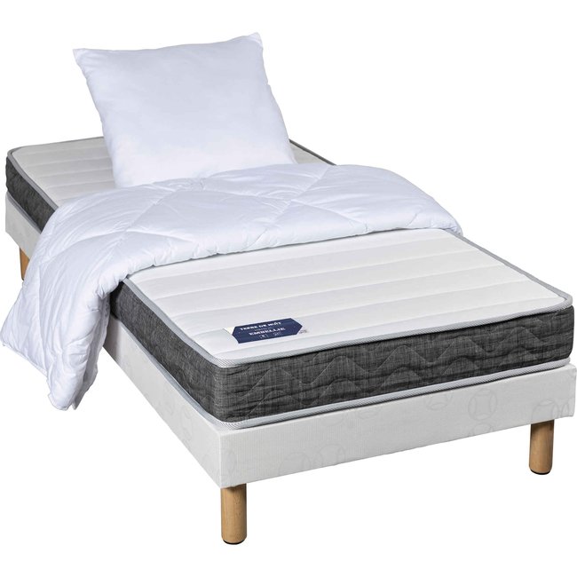 Matelas ressorts, sommier, pieds, couette, oreillers EMBELLIE Couleur blanc <span itemprop=
