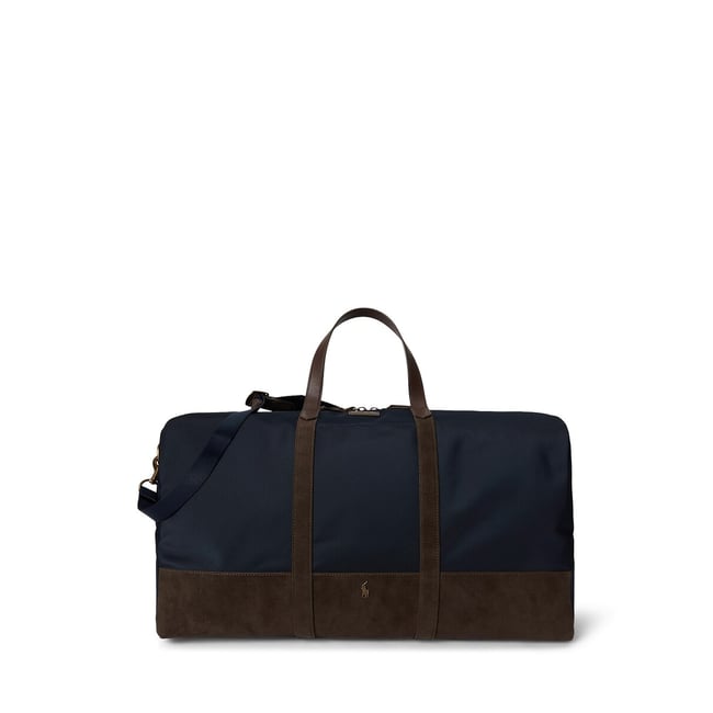Sac de voyage, avec détails en cuir suédé marine/camel <span itemprop=
