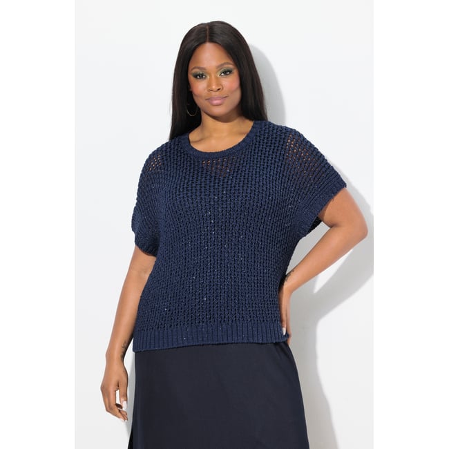 Pull à paillettes. Col rond et marine foncé <span itemprop=