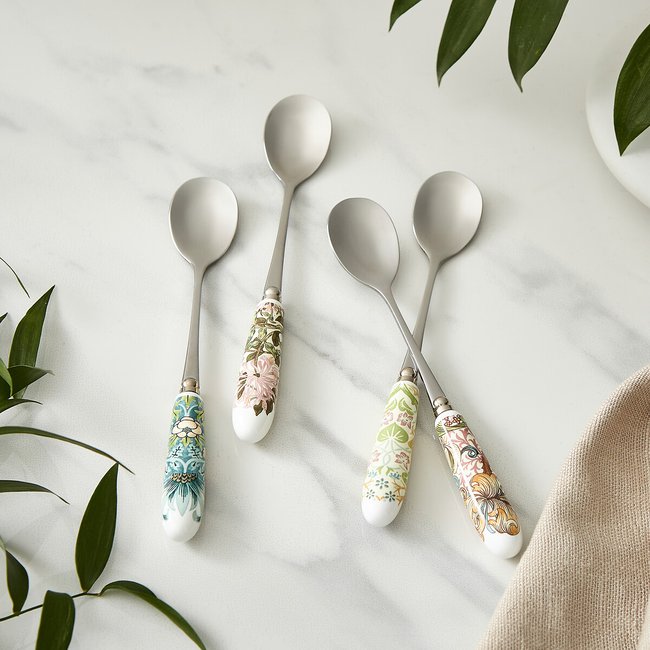 Set of 4 Morris & Co. Teaspoons, multi-coloured, MORRIS & CO.