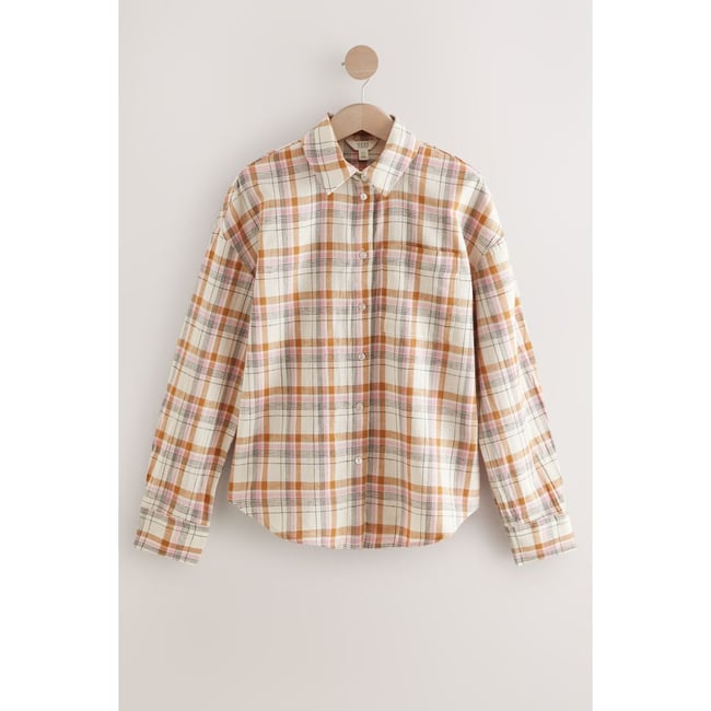 Chemise à manches longues avec du lin carreaux jaune/rose <span itemprop=