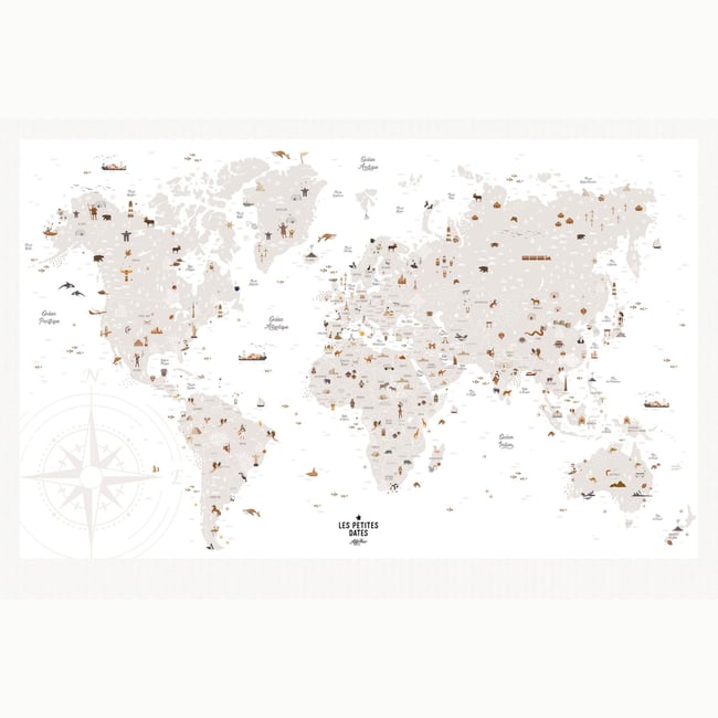 Affiche Carte du monde Couleur marron, beige, blanc <span itemprop=